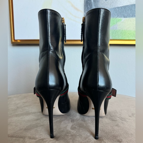 Gucci Beyond Leather Ankle Boots with Web Buckles - Black - Picture 3 of 8